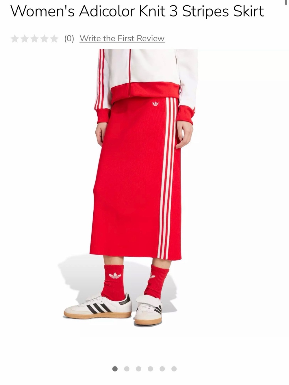 adidas Red Midi Knit Skirt with White 3-Stripes